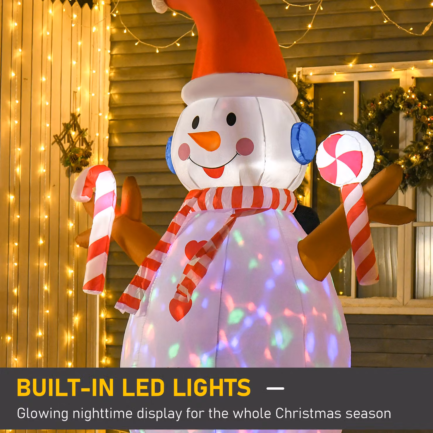 HOMCOM 2.4m Inflatable Christmas Snowman with Candy and Rotating Lights for Indoor and Outdoor Garden Decoration – 3