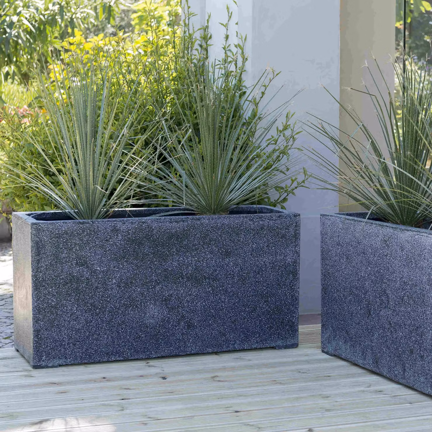 Primrose Set of 2 Black Poly-Terrazzo Trough Planters, W: 100 cm x D: 50 cm x H: 40 cm – 5