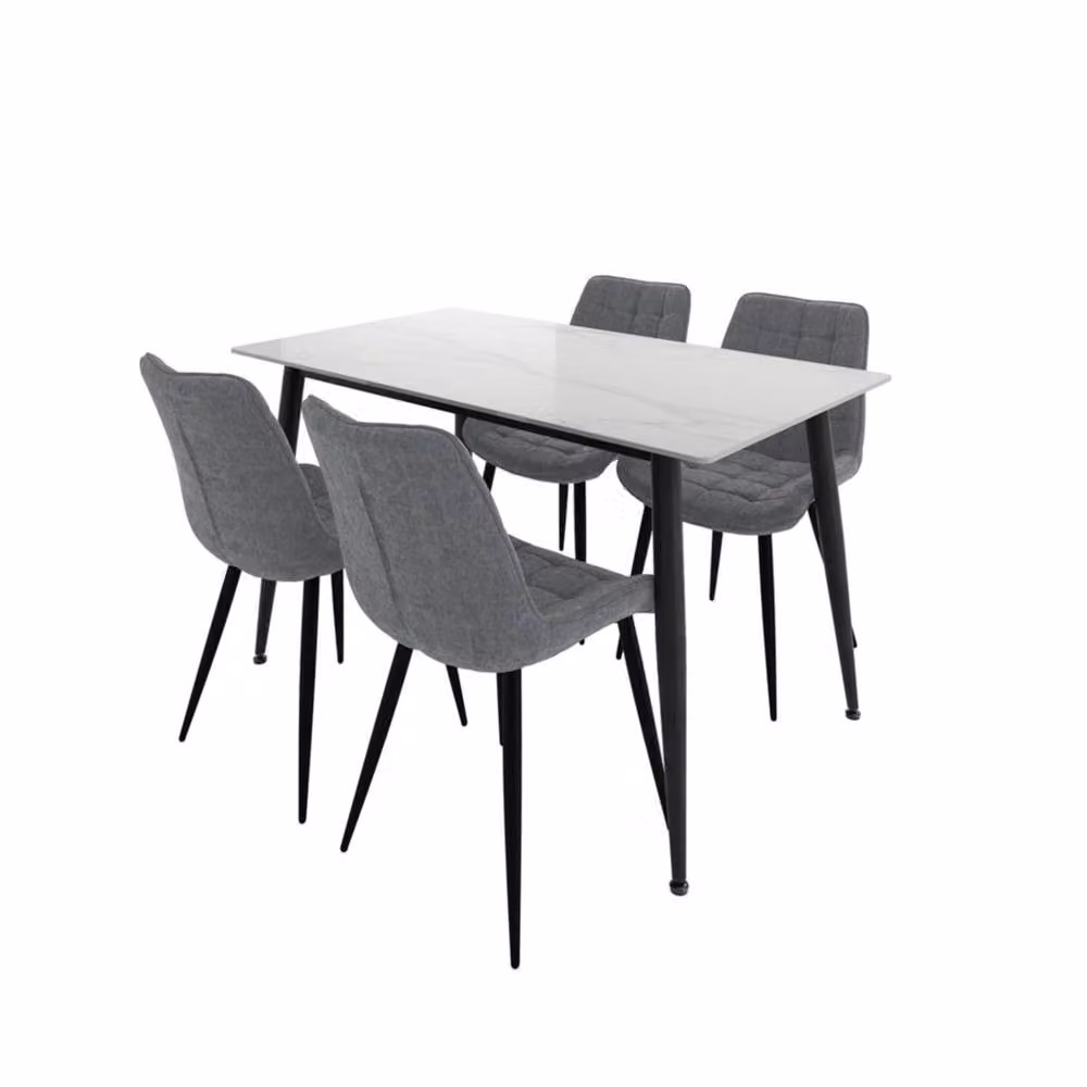 Wyld Haus Bramblewood 4 Seater Marble Effect Dining Set with Ceramic Table and 4 Chairs in White, Black and Grey – 2