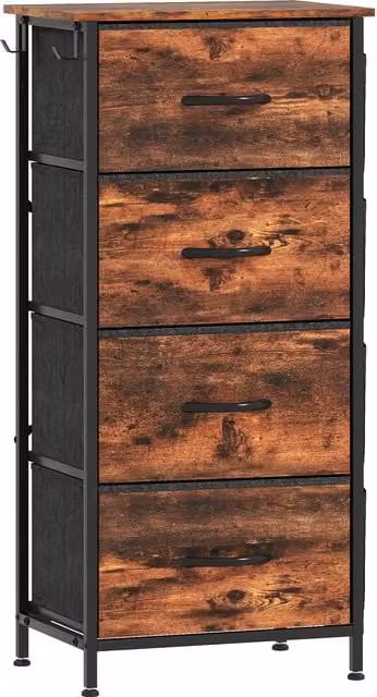 HOMCOM Chest of Four Fabric Drawers in Rustic Brown with Metal Frame – 1