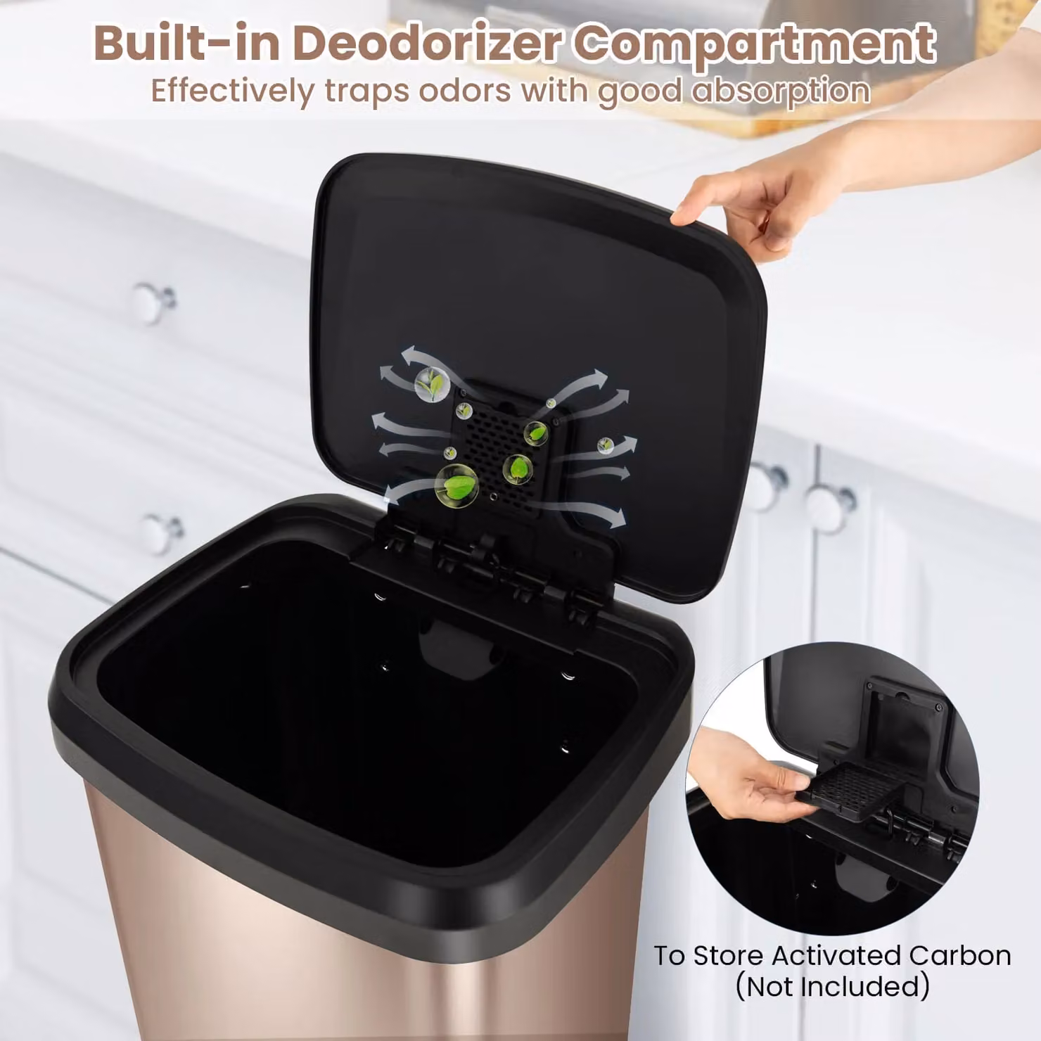 Gymax 68L Rose Gold Stainless Steel Recycling Pedal Bin with Soft Close Lid and Odour Filter – 6