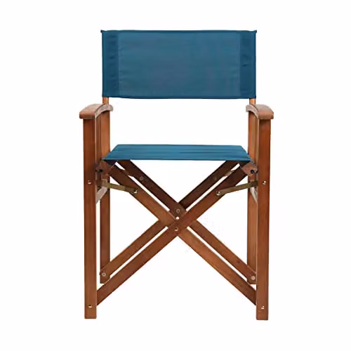 Charles Bentley Pair of FSC Treated Hardwood Folding Directors Chairs in Petrol Blue – 3