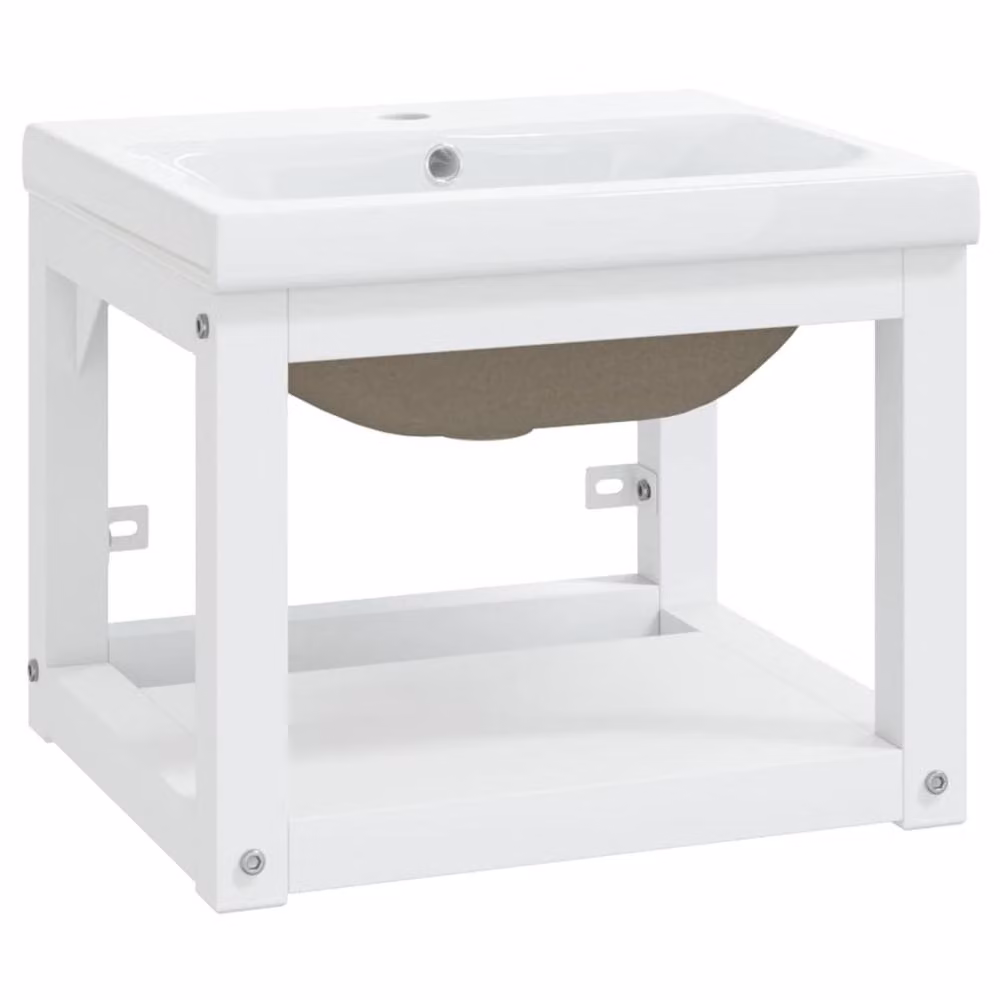 Berkfield Home Elegant White Iron Bathroom Washbasin Frame with Built-in Basin – 2