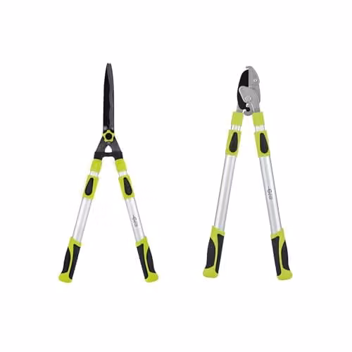 Garden Gear Telescopic Anvil Lopper and Hedge Shears Duo Pack in Green with Carbon Steel Blades