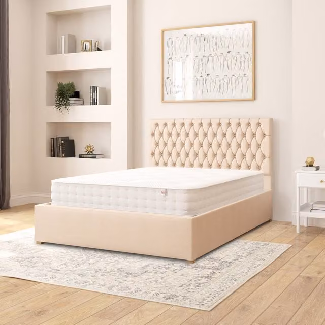 Aspire Monroe Ottoman Storage Bed in Beige Kimiyo Linen Fabric, Double 140 x 200 cm