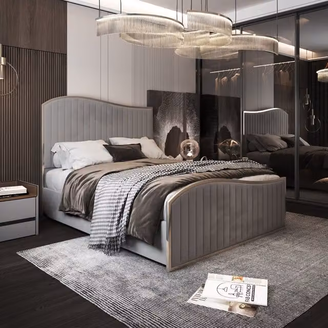Casani Brixton Upholstered Soft Velvet Metal Bed Frame, Grey, 200 x 200 cm