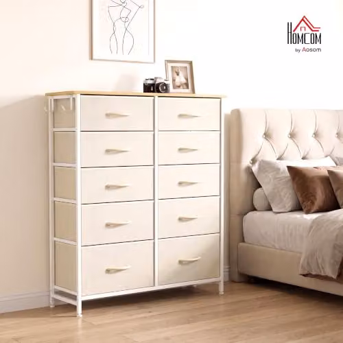 HOMCOM Beige Chest of Drawers with 10 Fabric Drawers for your Bedroom – 2