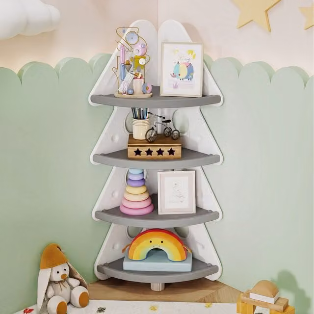 COSTWAY White Modern Freestanding Corner Bookshelf for Children
