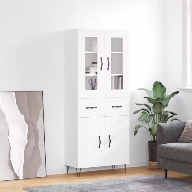 Berkfield Home Modern White Highboard with Internal Shelves, W/D/H: 69.5 x 34 x 180 cm