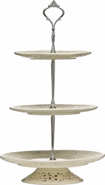 Orsina 3 Tier Ceramic Lace Cake Stand in Beige and White – 1
