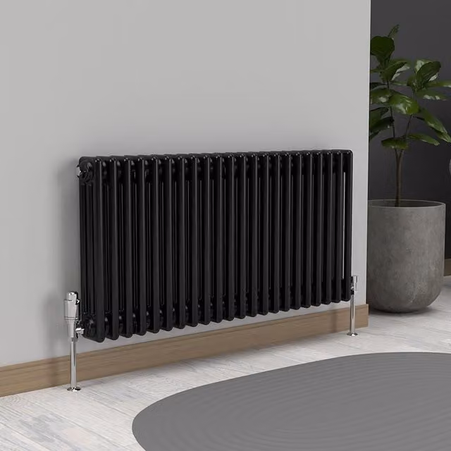Lux Heat Horizontal 3 Column Steel Radiator in Black, W: 101.0 cm, H: 50.0 cm