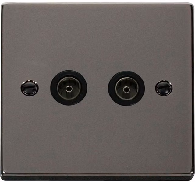 SE HOME Black Nickel 2 Gang Twin Coaxial TV Flush Socket Plate