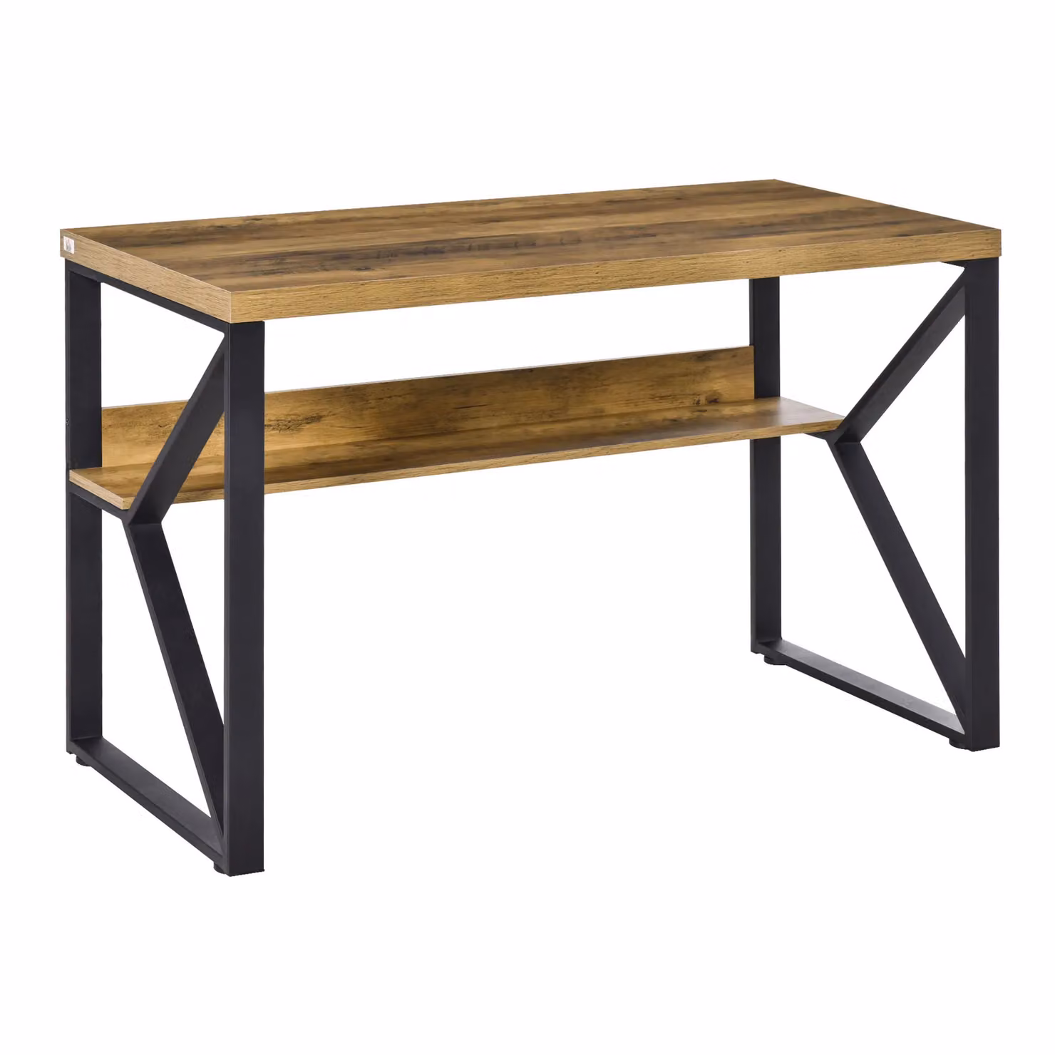 HOMCOM Industrial Computer Desk with Storage Shelf and Steel Frame, Brown – 2
