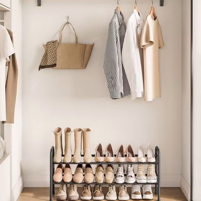 SONGMICS 2-Tier Expandable Metal Shoe Rack in Black