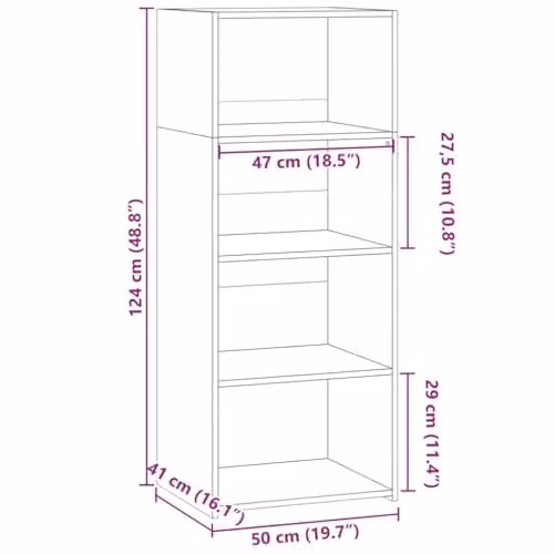 vidaXL Modern Grey Highboard with Internal Shelves and Hinged Doors, W/D/H: 50 x 41 x 124 cm – 3