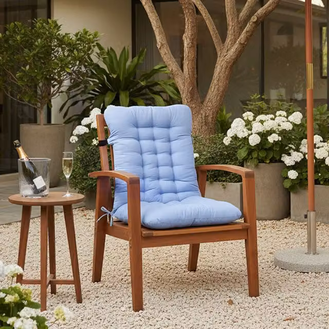 Livingandhome Chair Cushion with Elastic and Tie Straps in Blue