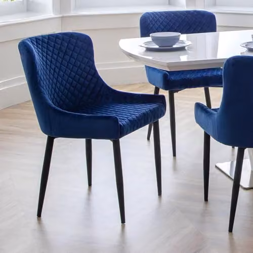Julian Bowen Luxe Set of 2 Velvet Upholstered Dining Chairs in Blue and Black – 3