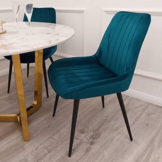 Stratus Interiors Petrol Blue Velvet Upholstered Scandinavian Dining Chair – 1