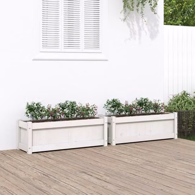 Berkfield Home Garden White Solid Wood Pine Planter Tub, 2 Pack – 1