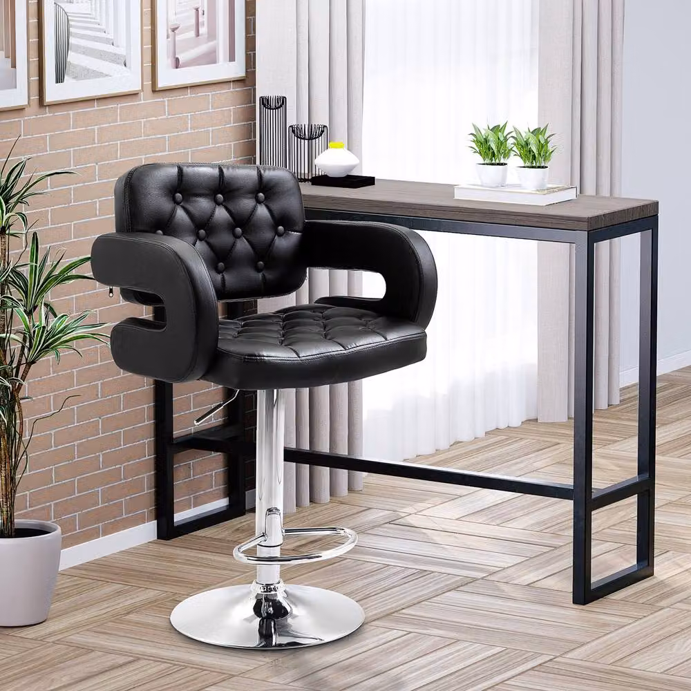 ERGOVEXA Luxe PU Leather Swivel Bar Stool with Armrests in Black – 3