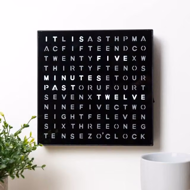 Menkind #Winning LED Word Clock with Black Frame and Modern Digital Display