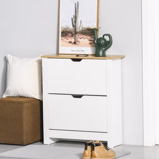 HOMCOM White Modern Shoe Storage Cabinet with Tilting Compartments and Internal Drawers, W: 80 cm