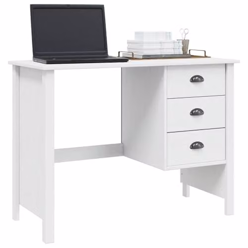 vidaXL HILL Writing Desk in White Solid Pine Wood W/D/H: 100 x 45 x 74 cm