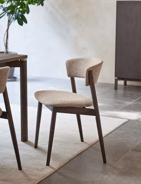 Royalcraft Set of 2 Coco Brown Bouclé Fabric Scandinavian Dining Chairs with Oak Wood Upholstered Frames