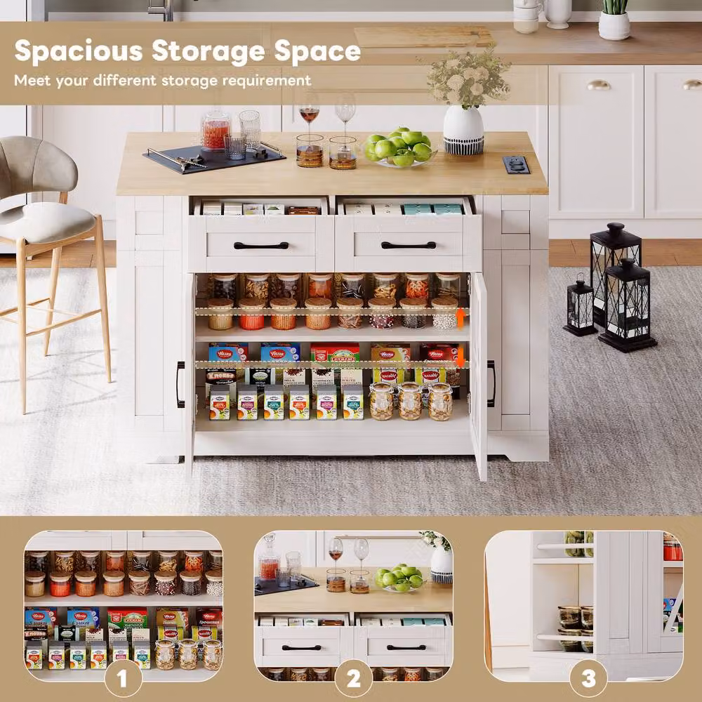 Merax Mobile Kitchen Island Trolley with Foldable Tabletop and Storage Cabinet in White – 2