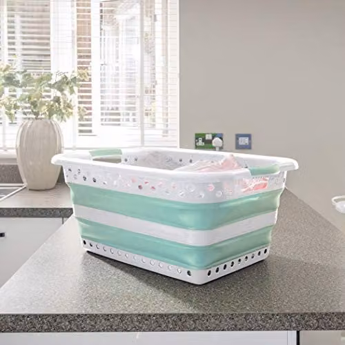 Addis Collapsible Laundry Basket, White and Aqua, 45L – 2
