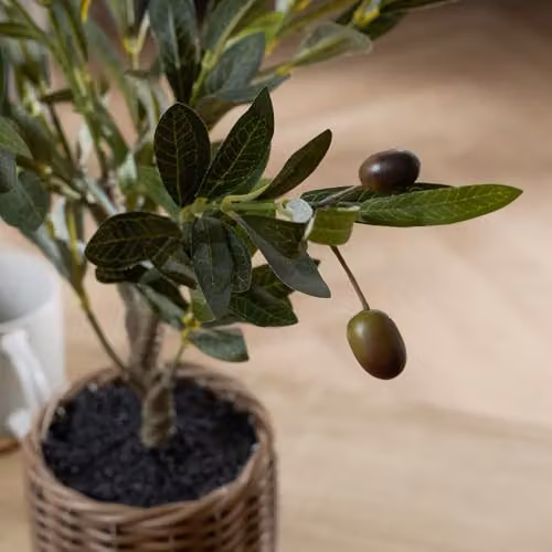 OHS Artificial Olive Tree in Green with Lifelike Leaves and Basket, Height: 50 cm – 2