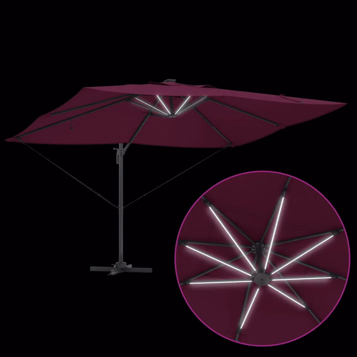 Berkfield Home Roma Cantilever Parasol with LEDs in Bordeaux Red, Aluminium Construction, W: 352 cm, D: 251 cm, H: 265 cm – 5