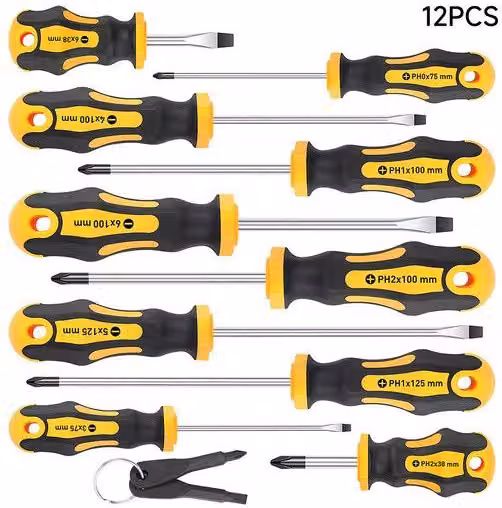 Living and Home 12-Piece Magnetic Manual Screwdriver Set with Multicolour Rubber Grips and Transparent Plastic Storage Bottle – 1
