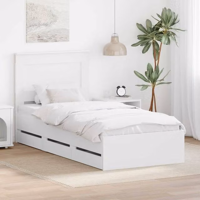 Berkfield Home Modern Bed Frame with Drawers in White, Engineered Wood, W: 75 cm x L: 190 cm