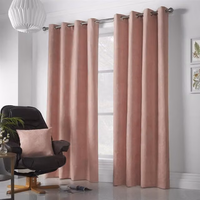 Livinluxury Pink Velvet Chenille Eyelet Ring Top Curtains, Height: 229 cm