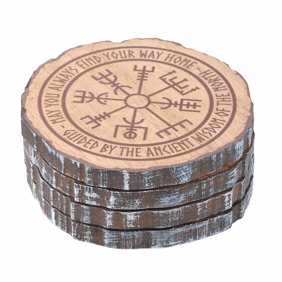 Something Different Norse Mythology Round Wood Coasters, Pack of 4, Natural Brown – 2