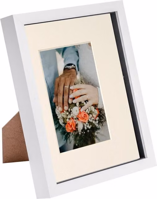 Nicola Spring 3D Box Photo Frame in White/Yellow with 4x6 inch Mount, W/H: 25.4 x 20.32 cm