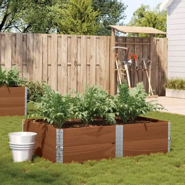 Berkfield Home Garden Brown Wooden Raised Bed Planter with Galvanised Steel, W: 150 cm, D: 100 cm
