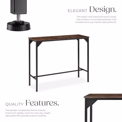 tectake Height-Adjustable Industrial Dining Table with MDF Laminate Top in Brown, W/D/H: 150 x 40 x 100.5 cm – 4
