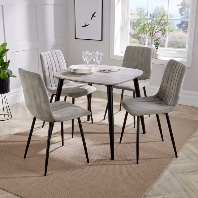 Core Products Ltd Aspen Dining Set with Grey Oak Effect Table and 4 Straight Stitch Chairs in Light Grey and Black