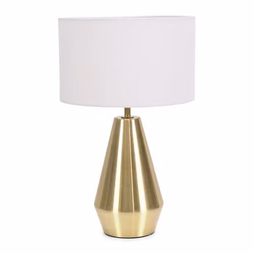 ValueLights Gold Metal Touch Dimmer Table Lamp with White Fabric Drum Shade and LED Bulb
