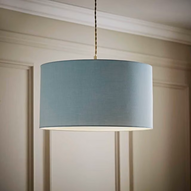 ValueLights Reni Blue Fabric Drum Ceiling Lamp Shade, Diameter: 45 cm