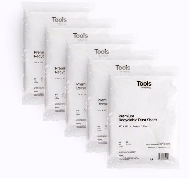 Hemway Extra Large Reusable and Recyclable Paint Dust Sheets, Transparent, Pack of 5, W/D: 365.76 x 365.76 cm