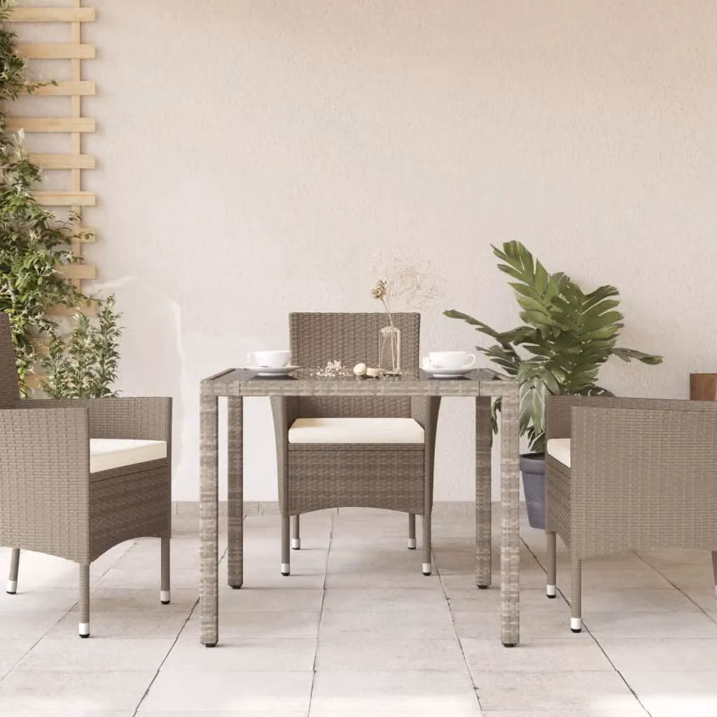 Berkfield Home Modern Garden Table with Glass Top in Light Grey, W/D/H: 90 x 90 x 75 cm – 3