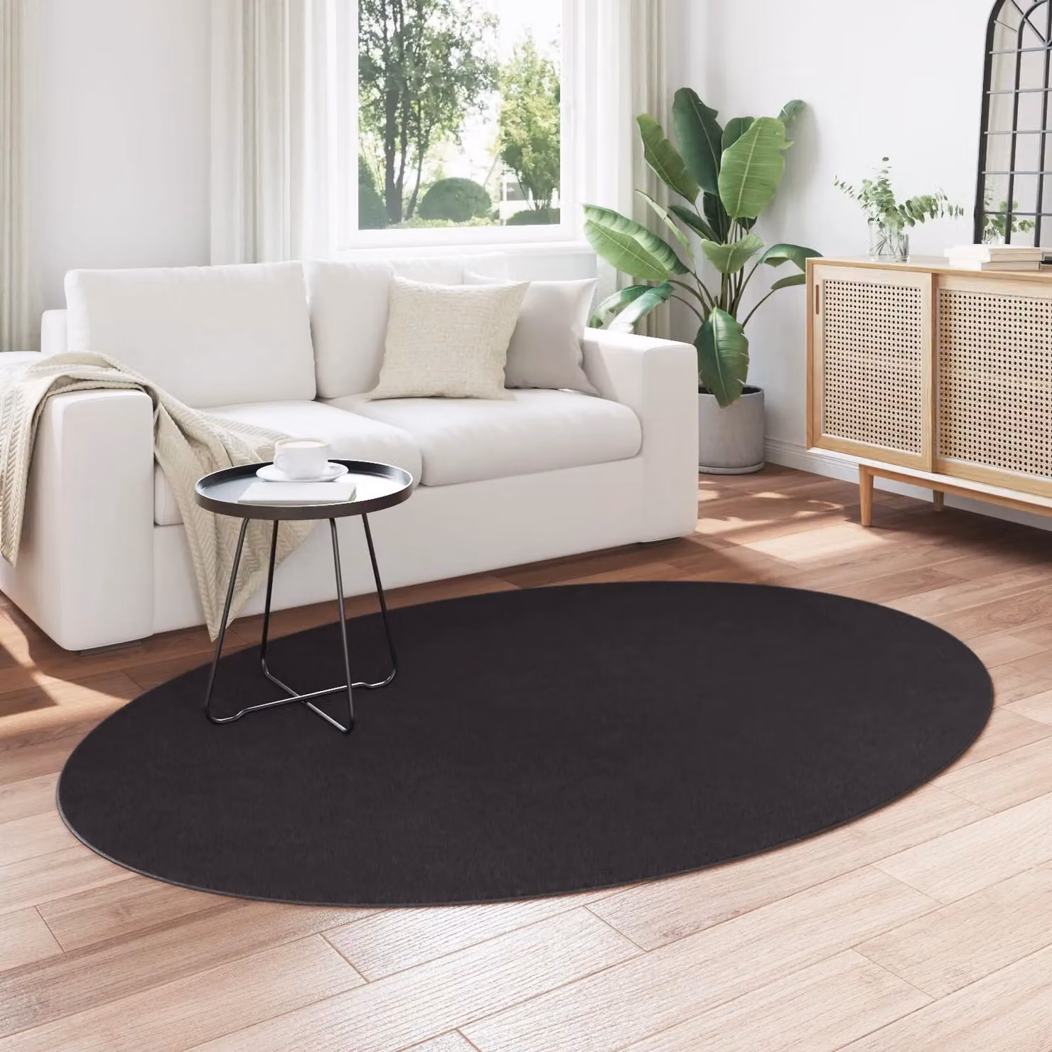 Berkfield Home Rugs Black Round Non-slip Polyester Area Rug, Diameter: 140 cm – 3