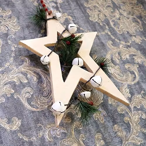 Shatchi Wooden Star Hanging Decoration in Silver and White, W/D/H: 25 x 1.2 x 36 cm – 4