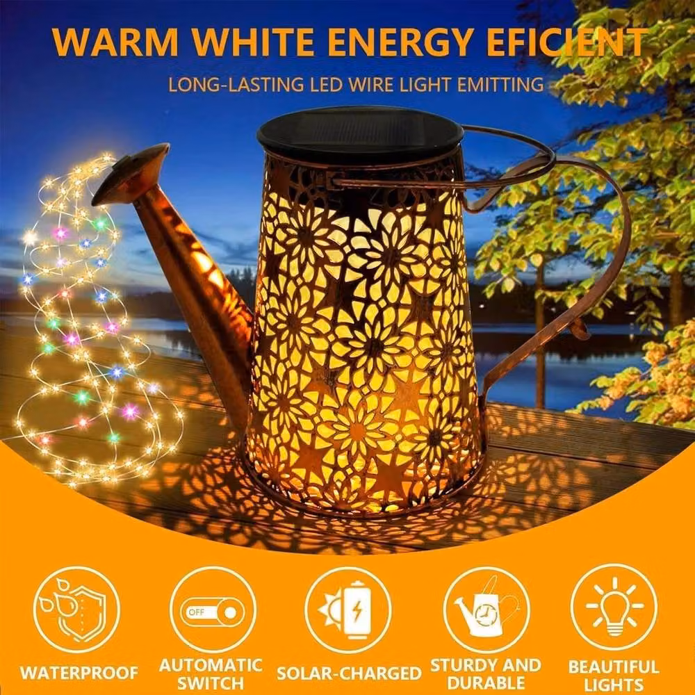 FLAVORA Solar Powered LED Watering Can String Light in Bronze with Multicolour RGB Lights – 2