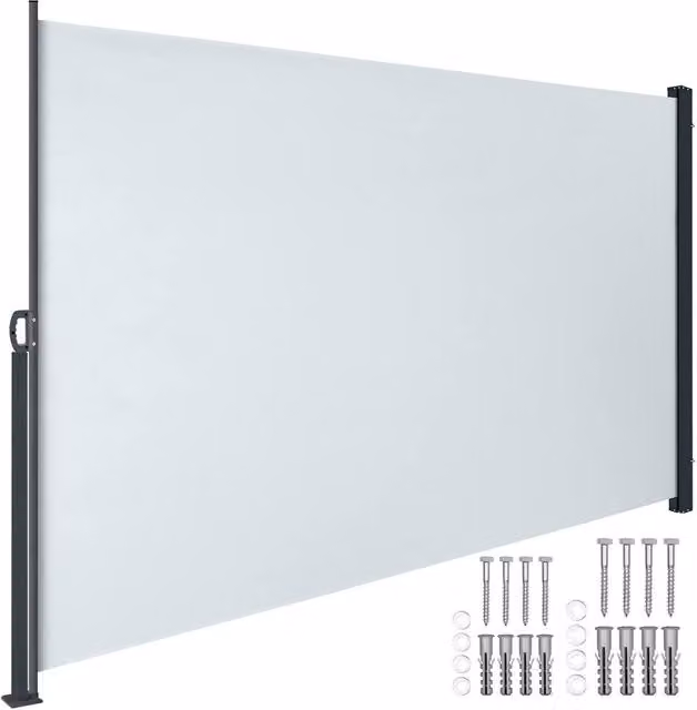tectake Extendable Side Awning in Grey with Manual Roll-up Mechanism, W/H: 300 x 180 cm – 1