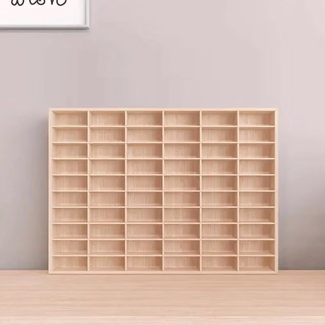 SPETLEK Wooden Toy Display Cabinet with 60 Grids in Natural Beige