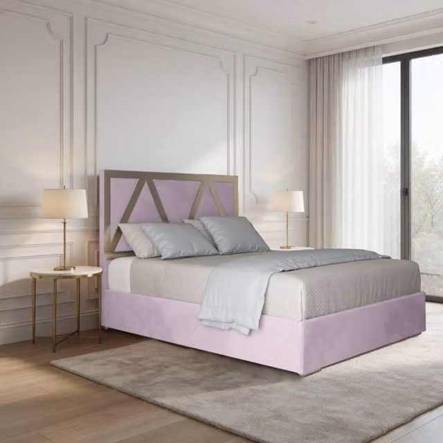 Casani Claverdon Super King Upholstered Velvet Bed Frame in Pink with Metal Details, W/D/H: 200 x 127 x 200 cm – 1